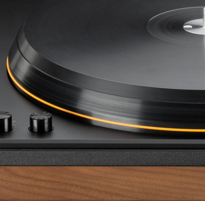Mobile Fidelity (MoFi Electronics) MasterDeck Turntable, with pre-fitted UltraGold MC cartridge. Image shows Aluminium X Delrin® Hybrid Platter