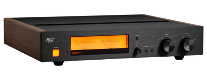 Mobile Fidelity (MoFi Electronics) MasterPhono Phono Stage in walnut. Front and left side angled image