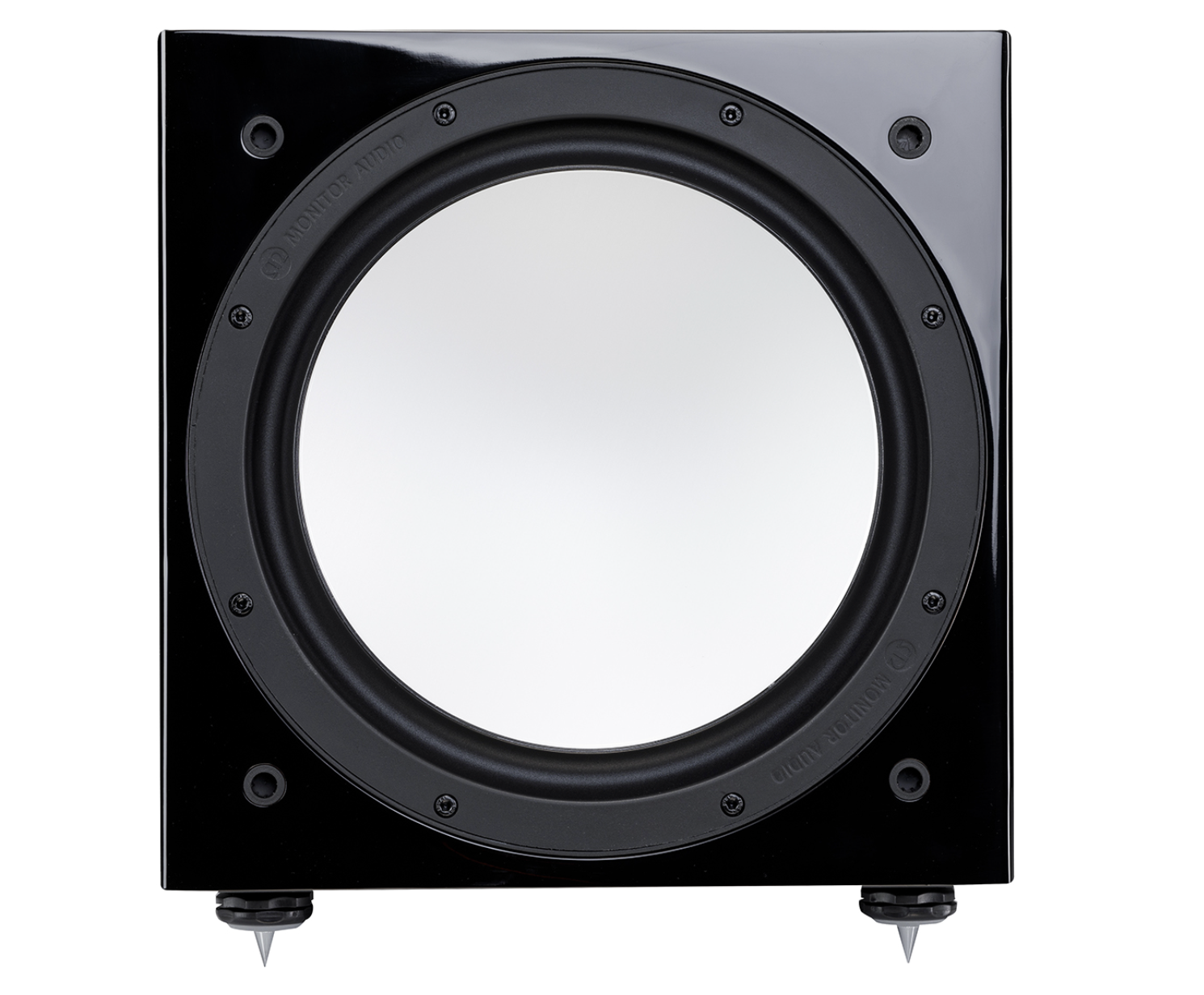 Monitor Audio Silver W-12 6G Subwoofer in Glossy Black, no grille, front on