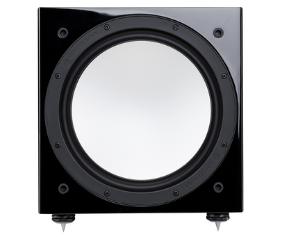 Monitor Audio Silver W-12 6G Subwoofer in Glossy Black, no grille, front on