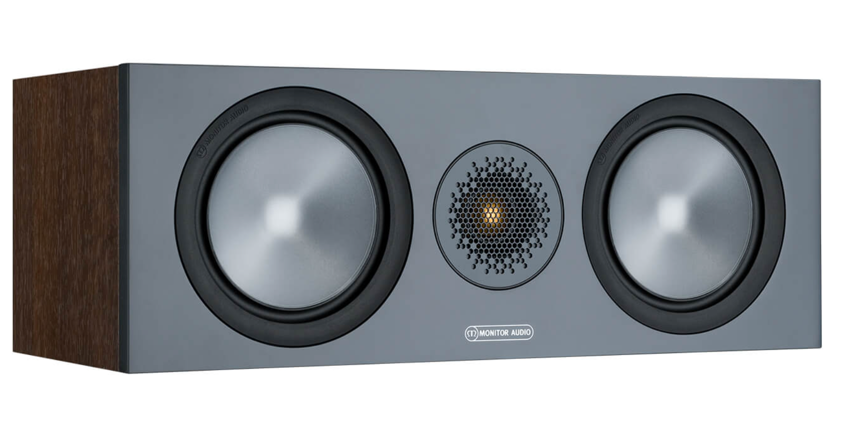 Monitor Audio Bronze C150 Centre Speaker in walnut, angled view