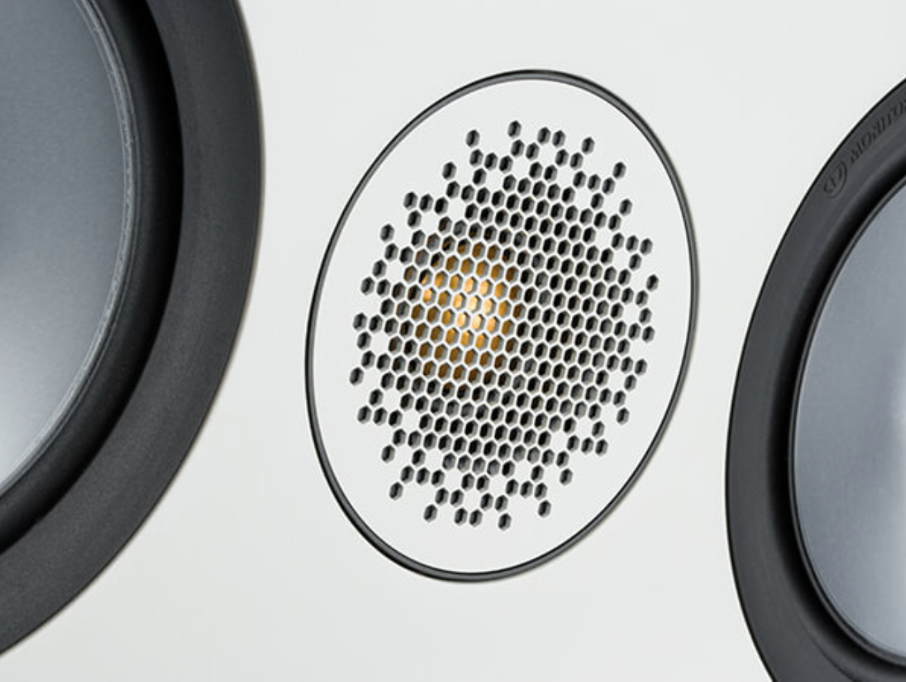 Monitor Audio Bronze C150 Centre Speaker in white, closeup of tweeter