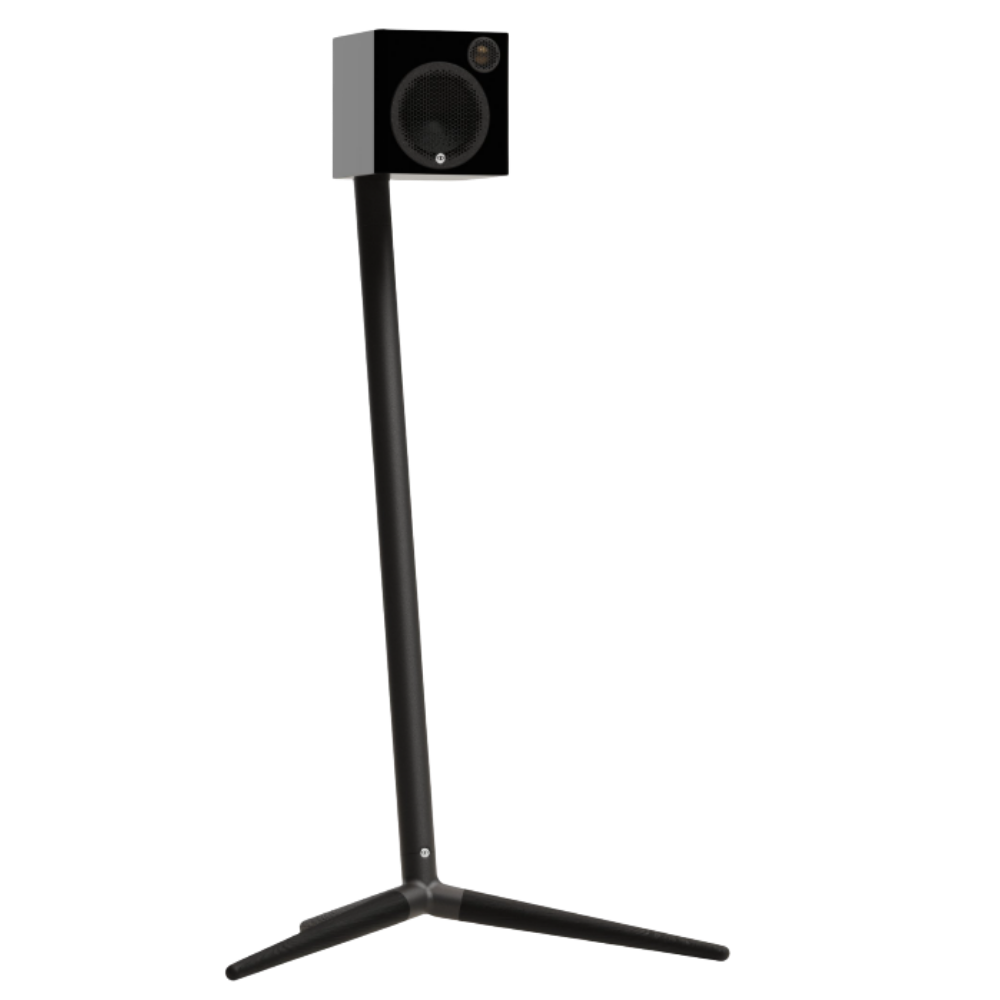 Monitor Audio Radius Floor Stand (4G) Speaker Stands in Black, individual stand, with Radius 1 (4G) Speaker mounted