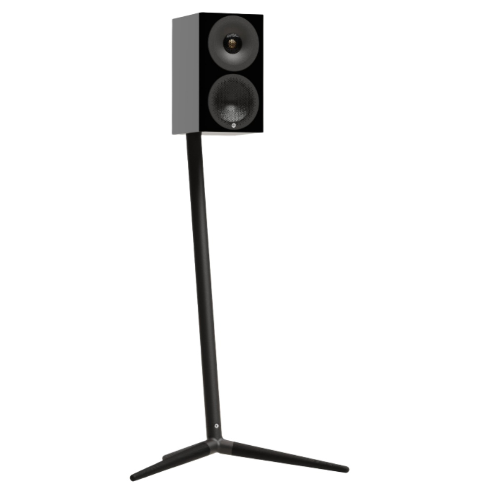 Monitor Audio Radius Floor Stand (4G) Speaker Stands in White, individual stand, with Radius 3 (4G) Speaker mounted