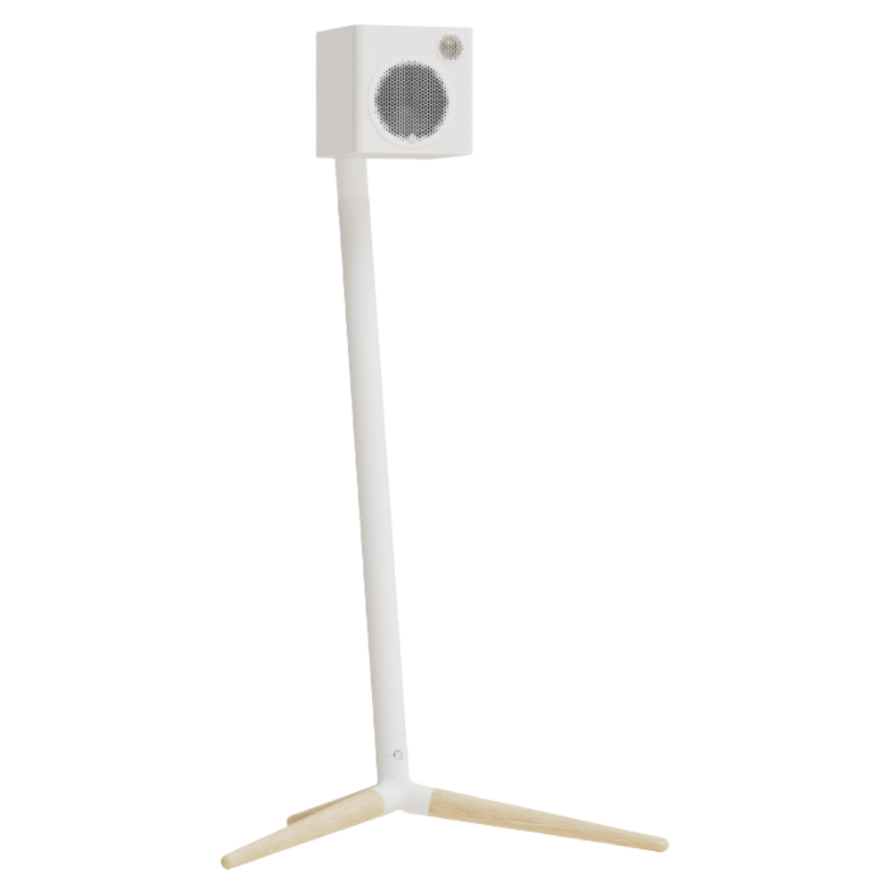 Monitor Audio Radius Floor Stand (4G) Speaker Stands in White, individual stand, with Radius 1 (4G) Speaker mounted