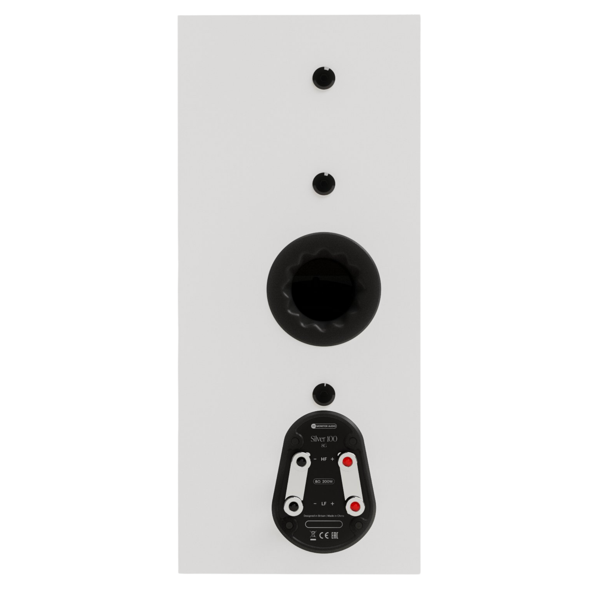 Monitor Audio Silver 100 8G Standmount Speakers  in Satin White, back of individual speaker 