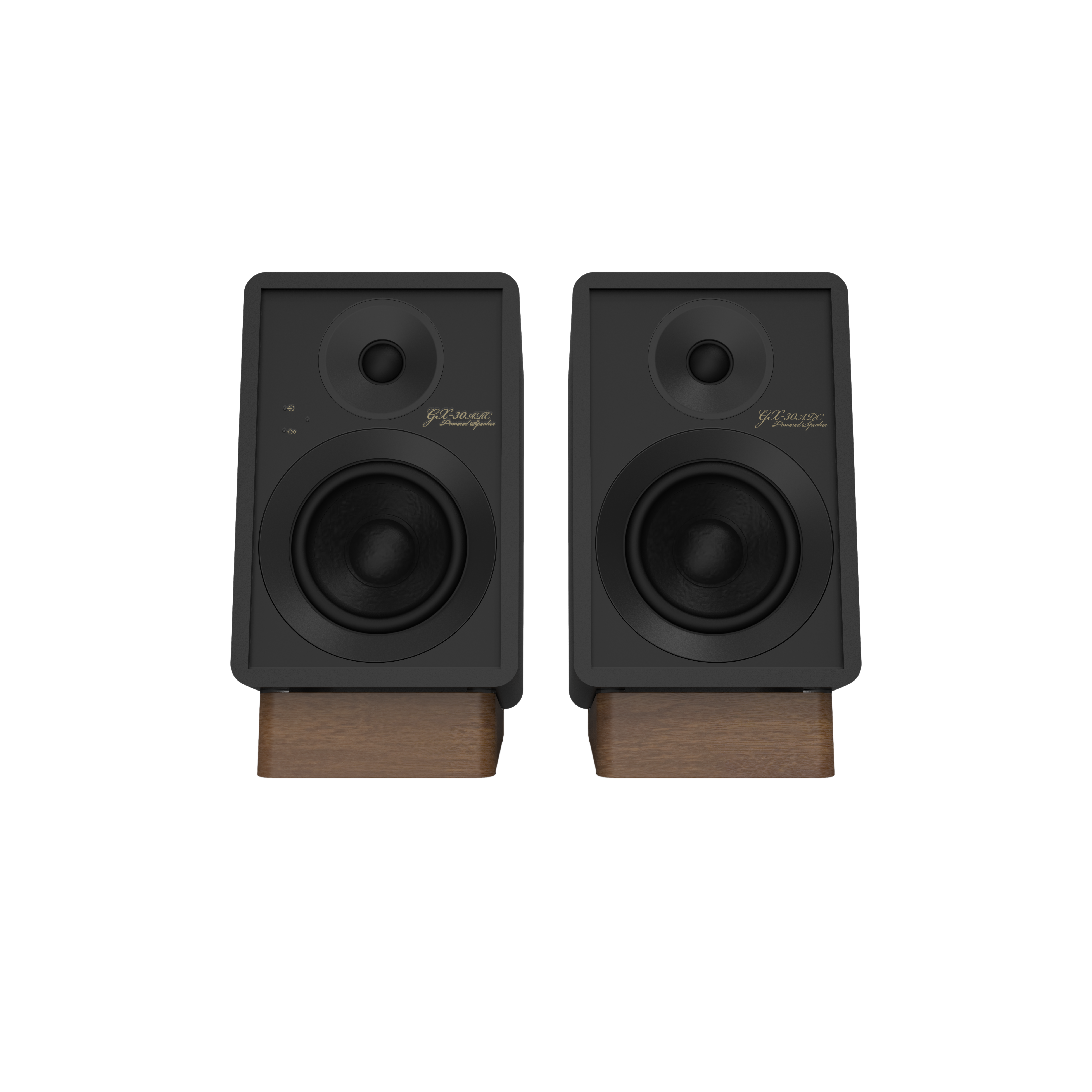 Onkyo GX-30ARC Powered Speakers in Black pair.  front no Grille