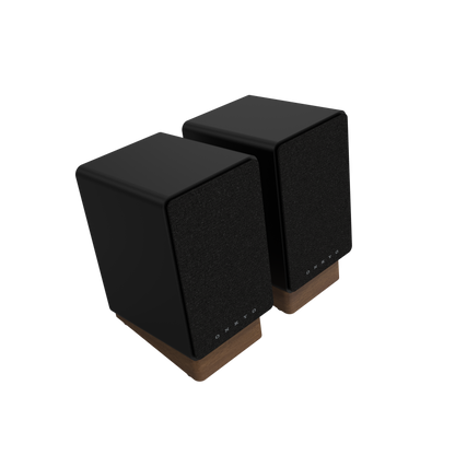 Onkyo GX-30ARC Powered Speakers in Black pair.  Angled with Grille