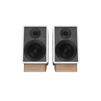 Onkyo GX-30ARC Powered Speakers in white pair.  front no Grille