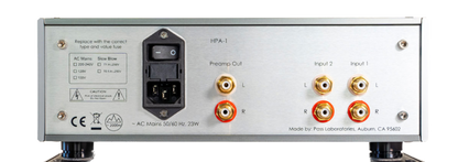 Pass Labs HPA-1C Stereo Headphone Amplifier in Silver, rear of unit