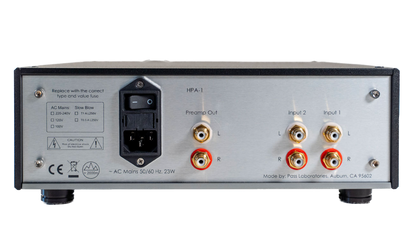 Pass Labs HPA-1C Stereo Headphone Amplifier in Black, rear of unit