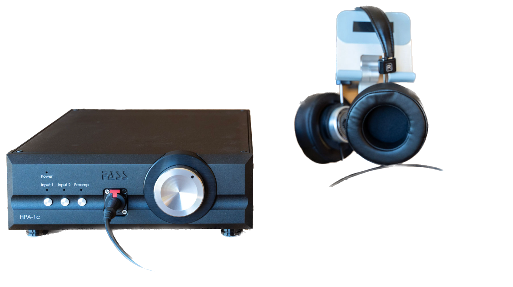 Pass Labs HPA-1C Stereo Headphone Amplifier in Black with headphones