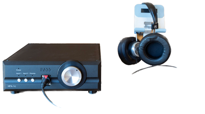 Pass Labs HPA-1C Stereo Headphone Amplifier in Black with headphones