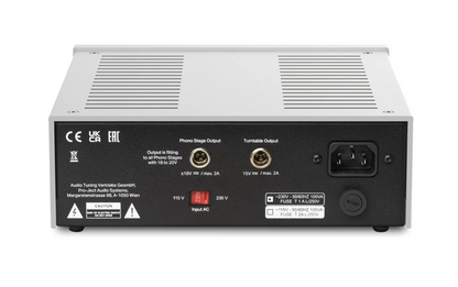 ProJect Power Box RS2 Phono Power Supply in Silver, back of unit