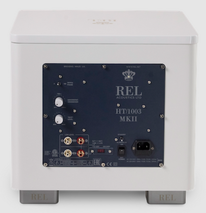 REL HT/1003 MK II Subwoofer in white, rear of unit