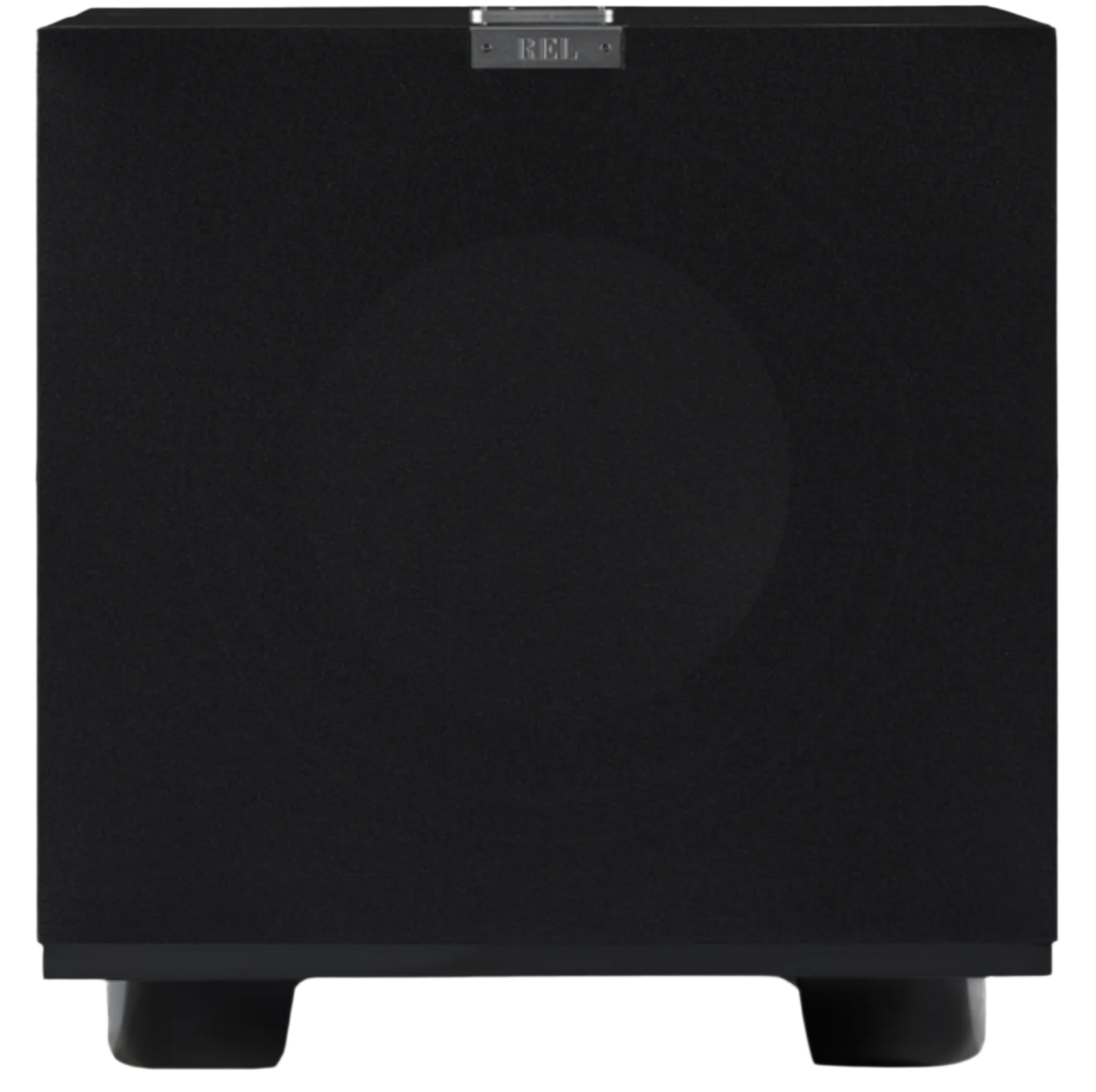 REL S/812 Subwoofer in High Gloss Black, front view with grille