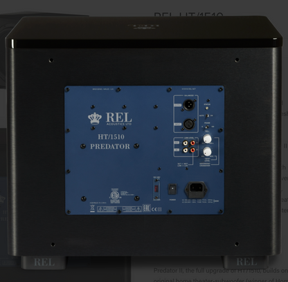 REL Acoustics HT/1510 Predator  II subwoofer in Black, rear view 