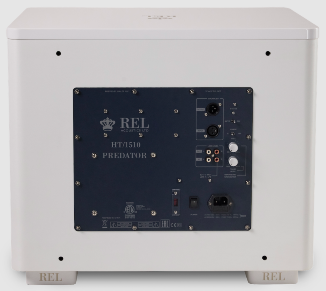 REL Acoustics HT/1510 Predator  II subwoofer in White, rear view 