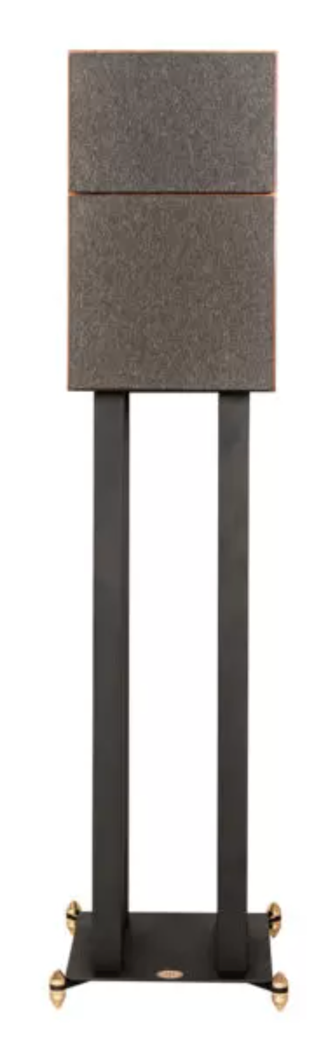 Revival Audio Atalante 3 Bookshelf Speakers in walnut, with grille and on stands 