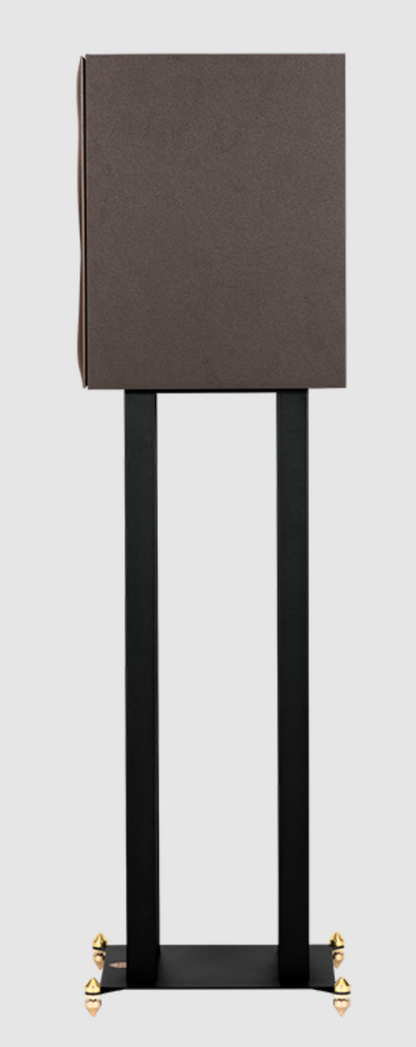 Revival Audio SPRINT 3 Bookshelf Speaker, individual, profile view on stand in Matt Black.