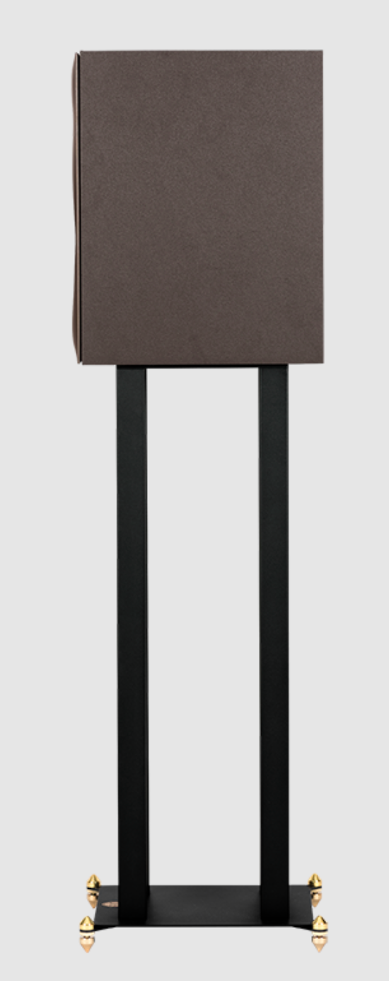 Revival Audio SPRINT 3 Bookshelf Speaker, individual, profile view on stand in Matt Black.