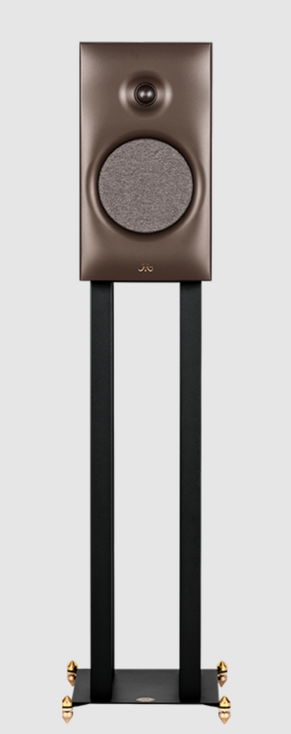 Revival Audio SPRINT 3 Bookshelf Speaker, individual, front view on stand in Walnut.  