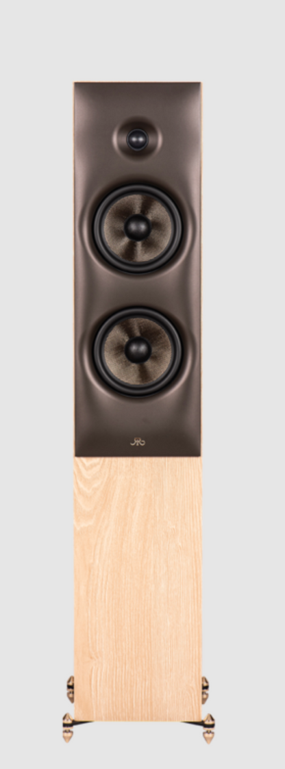 Revival Audio SPRINT 4 Floorstanding Speakers, in Blonde Oak . Image shows individual speaker, front without grille.