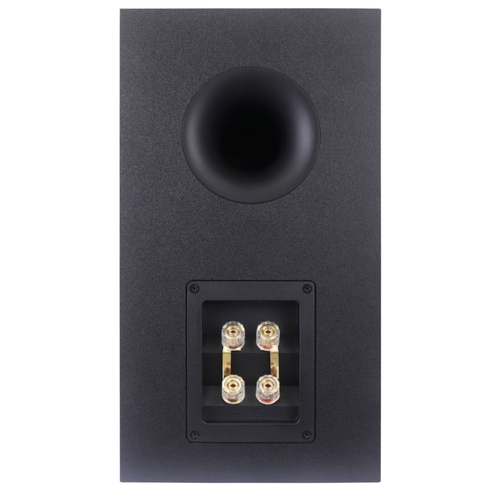Rotel Amora 5 Bookshelf Speakers.  Back of individual speaker in Black shown