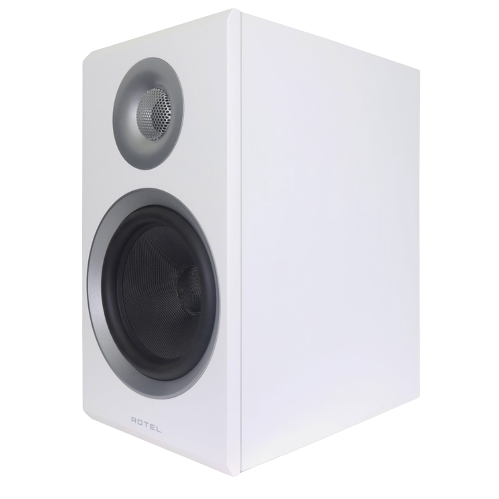 Rotel Amora 5 Bookshelf Speakers.  Back of individual speaker in Black shown