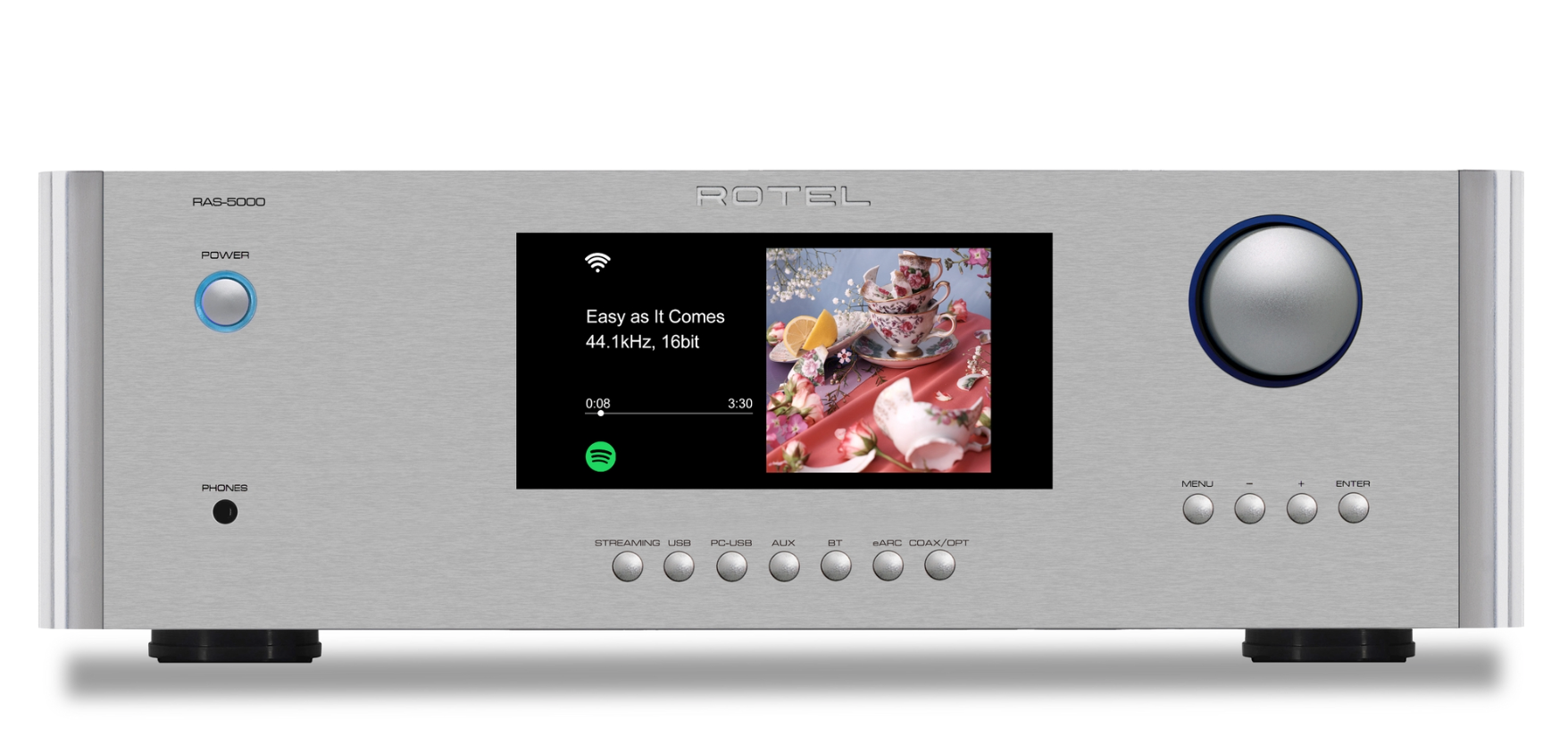 Rotel RAS-5000 Amplified Streamer in Silver, front of unit