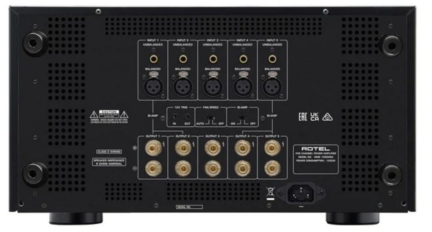 Rotel RMB-1585MKII Multi-Channel Power Amplifier. Black rear panel image