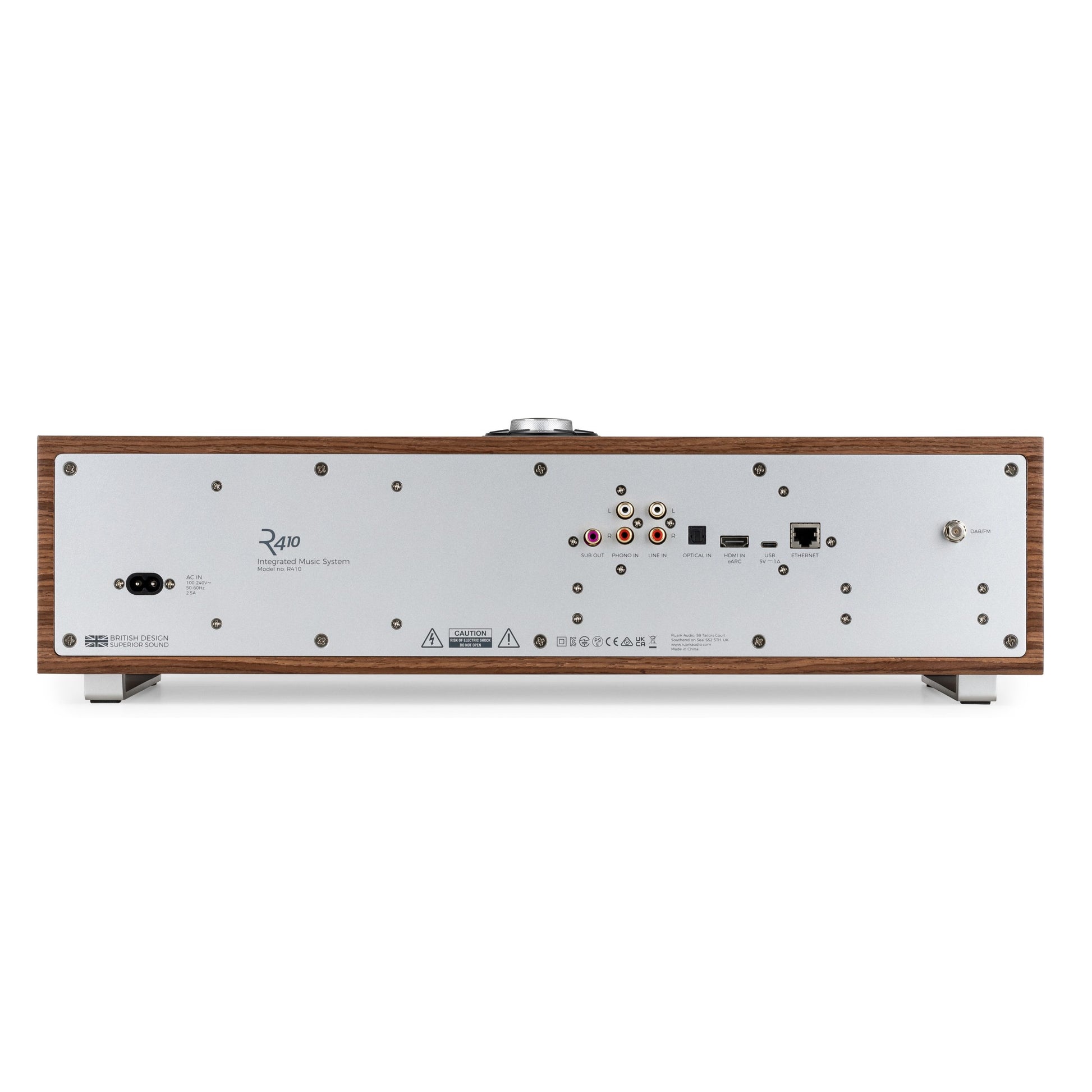 Ruark Audio R410 Integrated Music System. Walnut.  Back Image