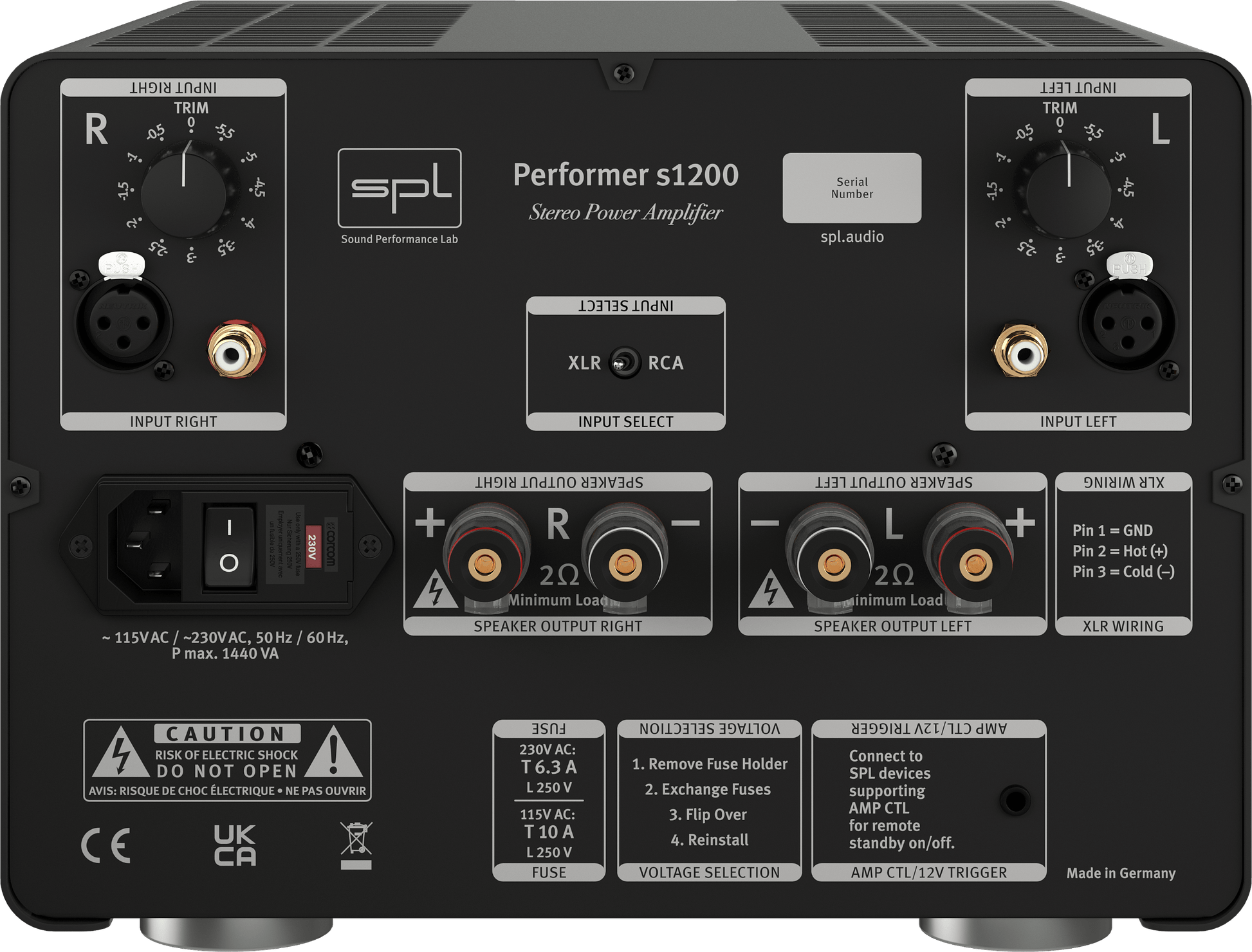 SPL Audio Performer s1200 Stereo Power Amplifier in black rear image