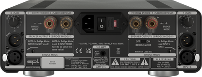 SPL Audio Performer s800 Stereo Power Amplifier in black, rear image
