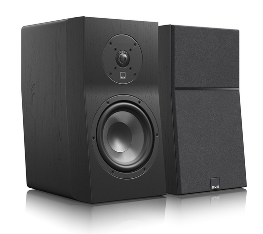 SVS Ultra Evolution Bookshelf Speakers, Black OaK, pair, without and with grille
