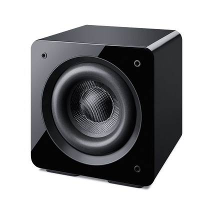 Speakercraft HRSi-8 Powered Subwoofer, angled view, no grille