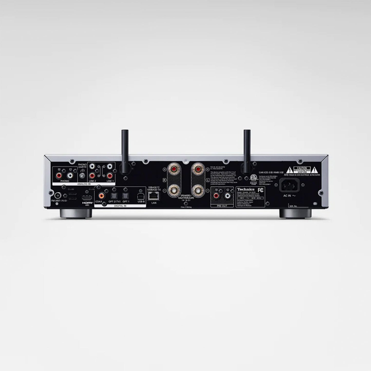 Technics SU-GX70EB Grand Class 2 Channel (Stereo) Network Amplifier. Silver rear panel image