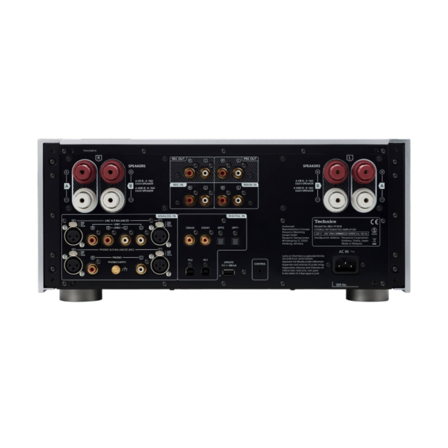 Technics SU-R-1000E Reference Class Digital Amplifier.  Rear panel view