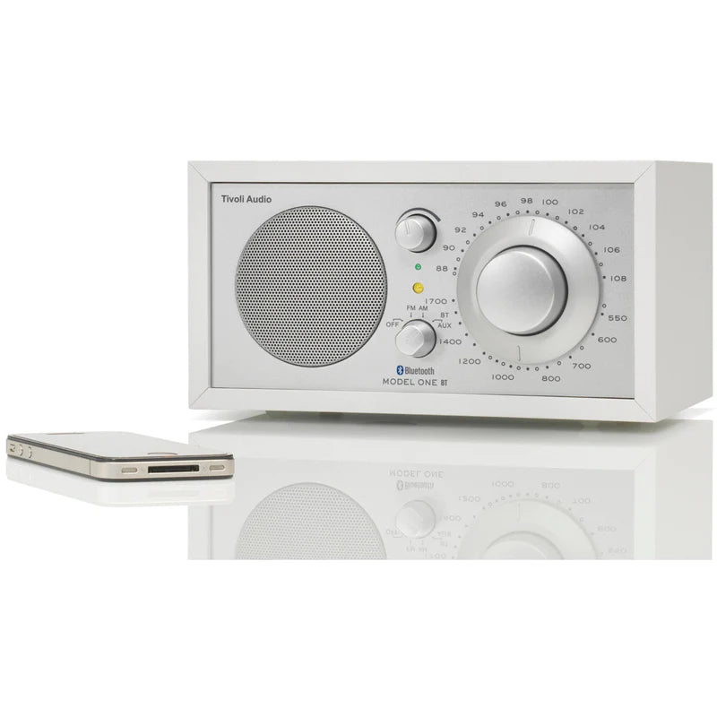 The iconic Model One BT radio delivers timeless style and exceptional sound, with Bluetooth connectivity. White/Sliver image