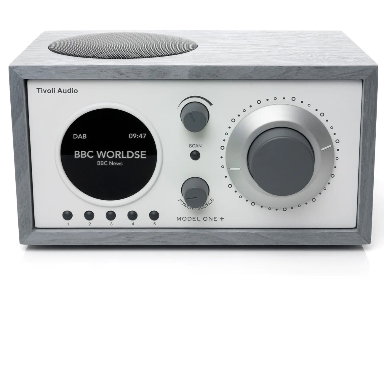 The Tivoli Audio Model One+ is a timeless classic reinvented for today. Gray White front top image