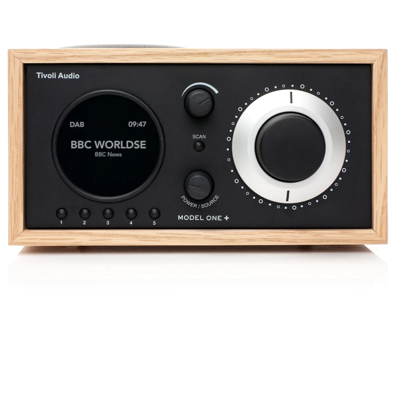 The Tivoli Audio Model One+ is a timeless classic reinvented for today. Oak Black front top image