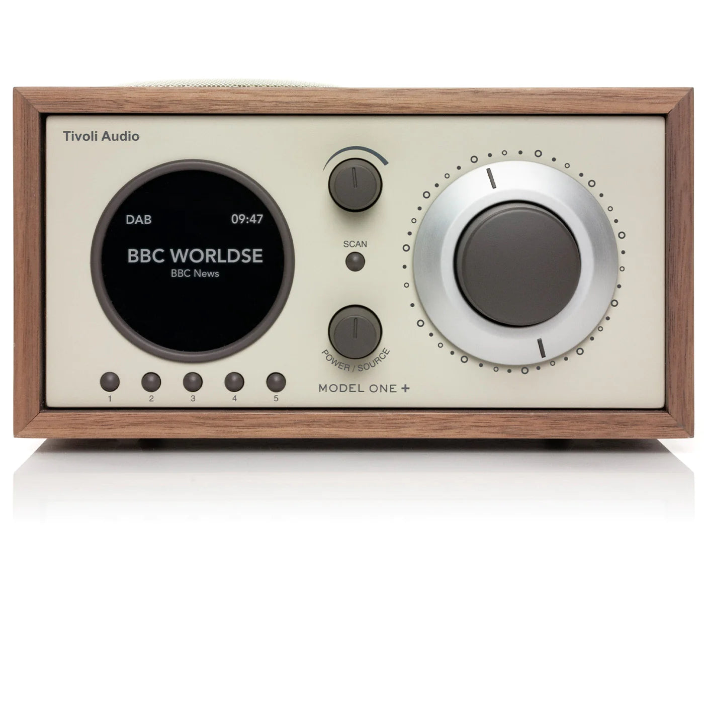 The Tivoli Audio Model One+ is a timeless classic reinvented for today. Walnut Beige front image