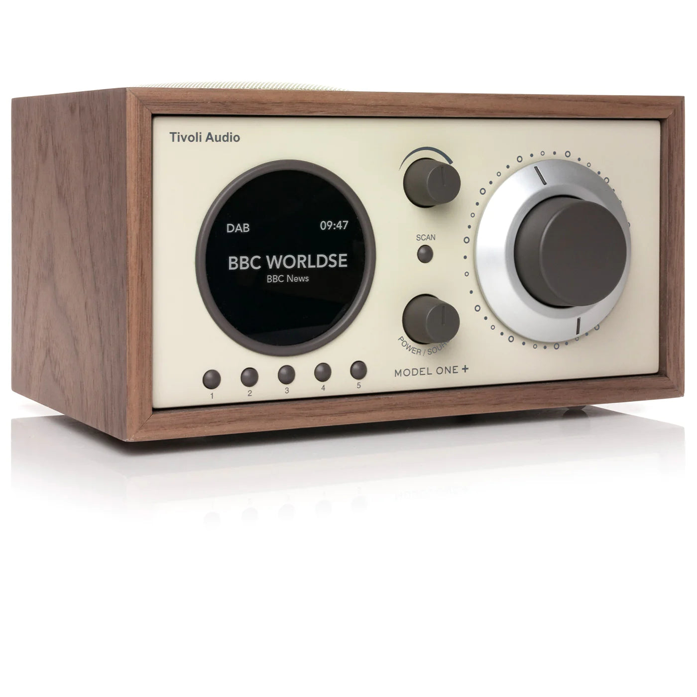 The Tivoli Audio Model One+ is a timeless classic reinvented for today. Walnut Beige side image