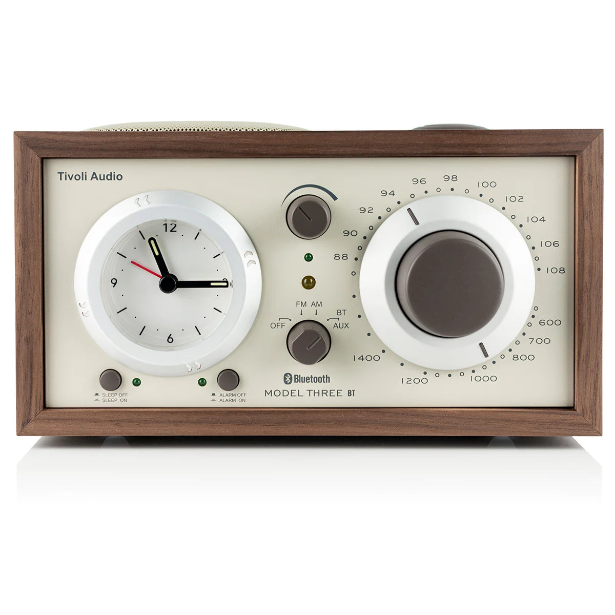 The Tivoli Audio Model Three BT blends classic design, superior sound and Bluetooth connectivity. Front walnut taupe image