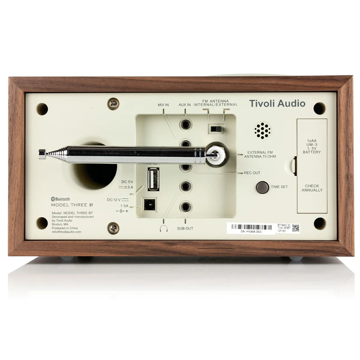 The Tivoli Audio Model Three BT blends classic design, superior sound and Bluetooth connectivity. Rear Walnut Taupe image