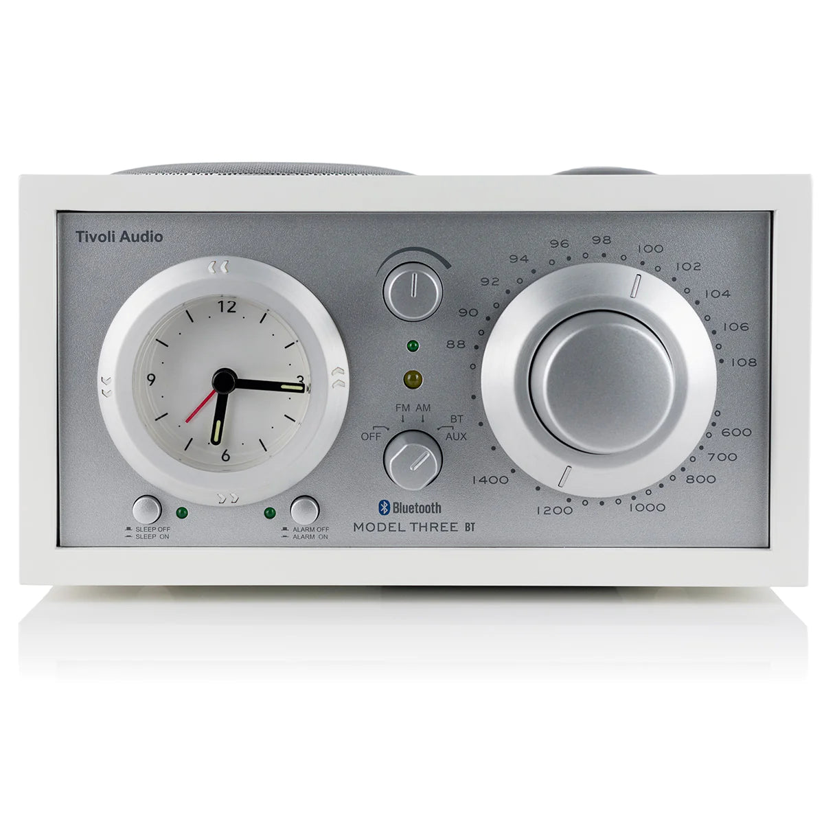 The Tivoli Audio Model Three BT blends classic design, superior sound and Bluetooth connectivity. Front White Silver image
