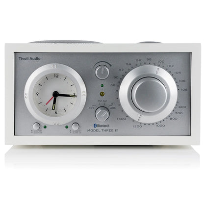 The Tivoli Audio Model Three BT blends classic design, superior sound and Bluetooth connectivity. Front White Silver image