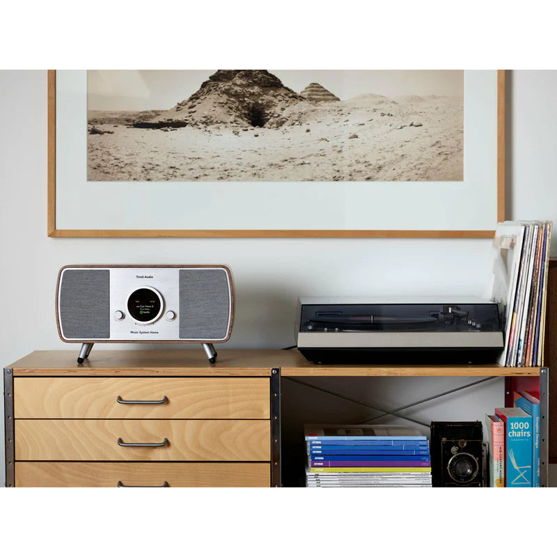 The Tivoli Audio Music System Home (Gen. 2) is the pinnacle of audio innovation.  Walnut living room image