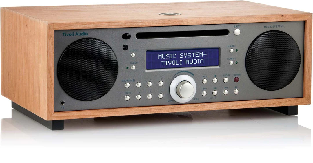 Tivoli Audio Music System, a masterpiece of form and function. Cherry and Metallic Taupe front image