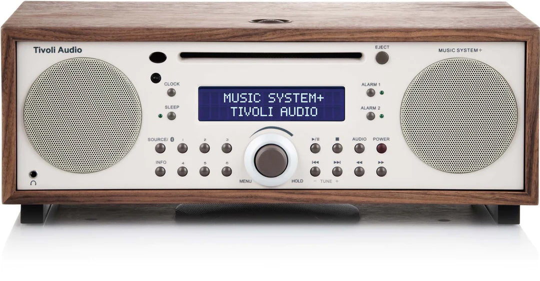 Tivoli Audio Music System, a masterpiece of form and function. Piano White and Silver front image